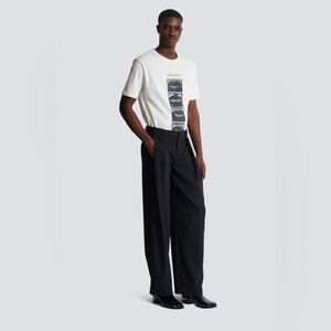 BALMAIN PARIS PLEATED GRAIN DE POUDRE TROUSERS BLACK 38X32 NWT